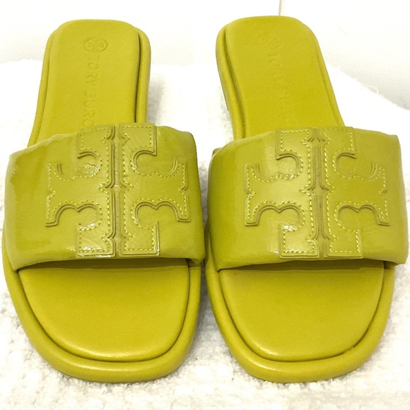 Tory Burch double -T leather sport slide sandals in lime color Size 9M - Picture 3 of 16